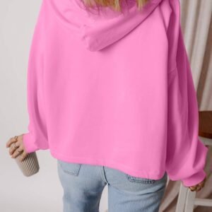 Bonbon Fleece Lined Half Zipper Kangaroo Pockets Loose Hoodie