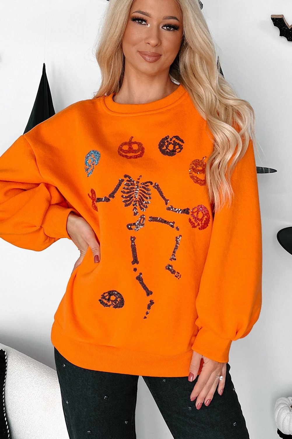 Carrot Dancing Critters Sequin Halloween Crewneck Sweatshirt