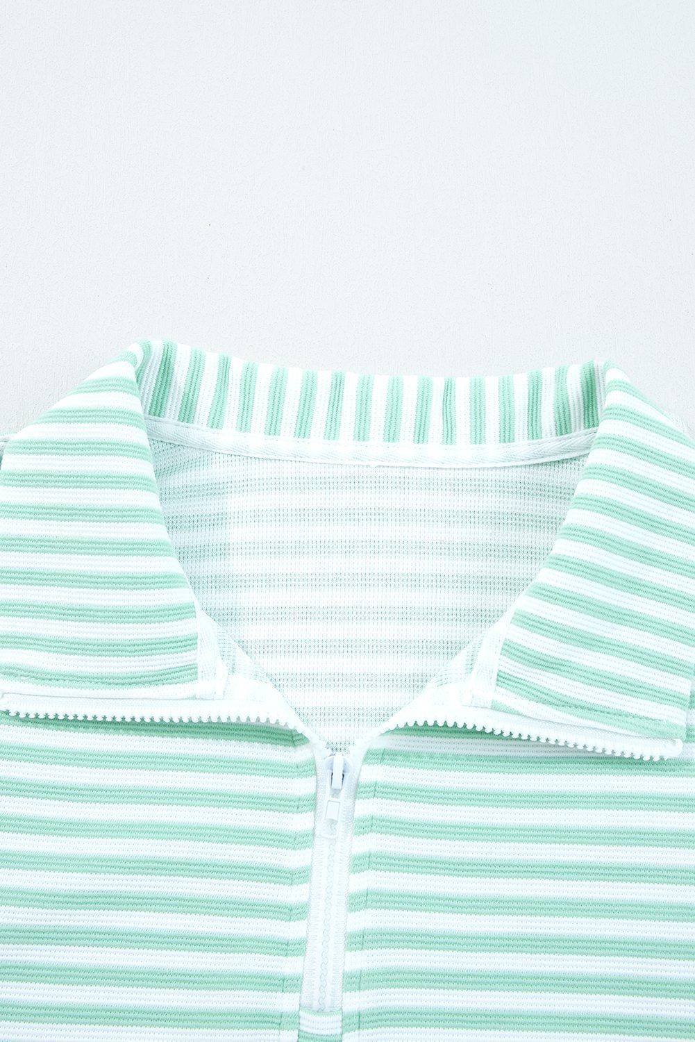 Green Stripe Quarter Zip Collar Pullover Long Sleeve Top