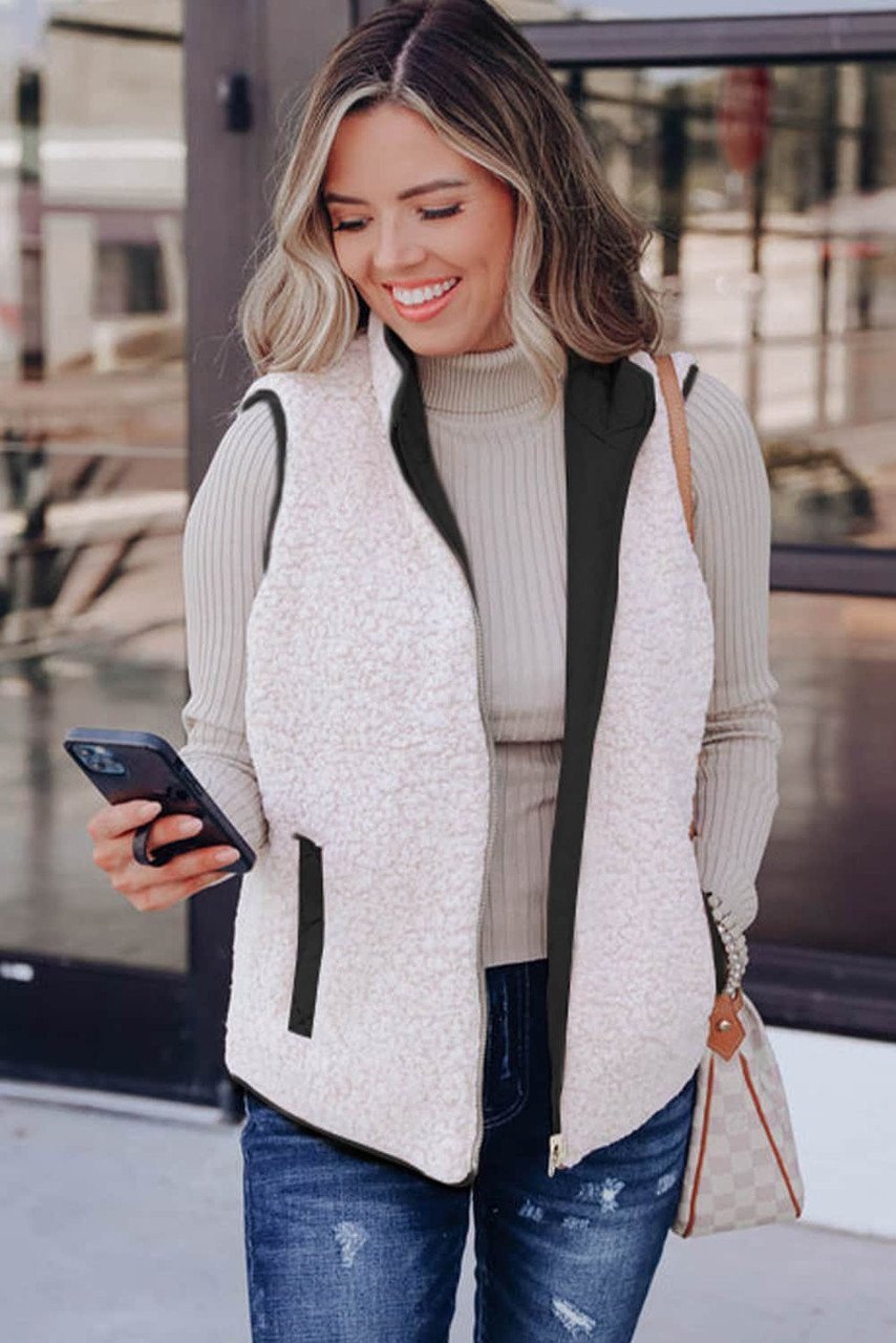 Black Fleece Lined Quilted Zip Up Vest Coat