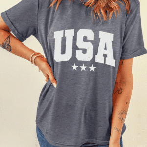 Gray Usa Vintage Star Letter Graphic Tee