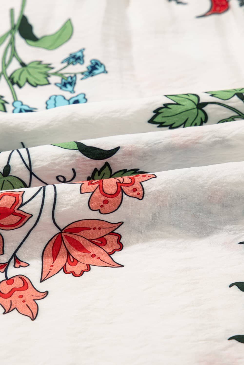 White Floral Print Contrast V Neck Tassel Tie Lace Detail Short Sleeve Blouse