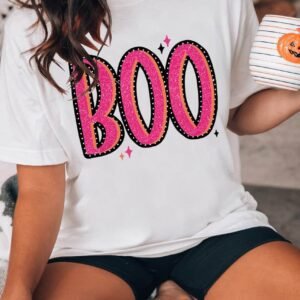 White Boo Crew Neck Graphic T Shirt