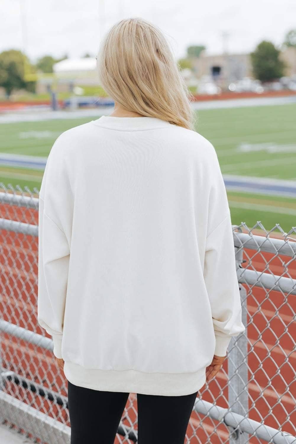 White Texas Graphic Drop Shoulder Crewneck Sweatshirt
