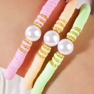 Light Pink Bohemian Style Beaded Stretch Bracelet