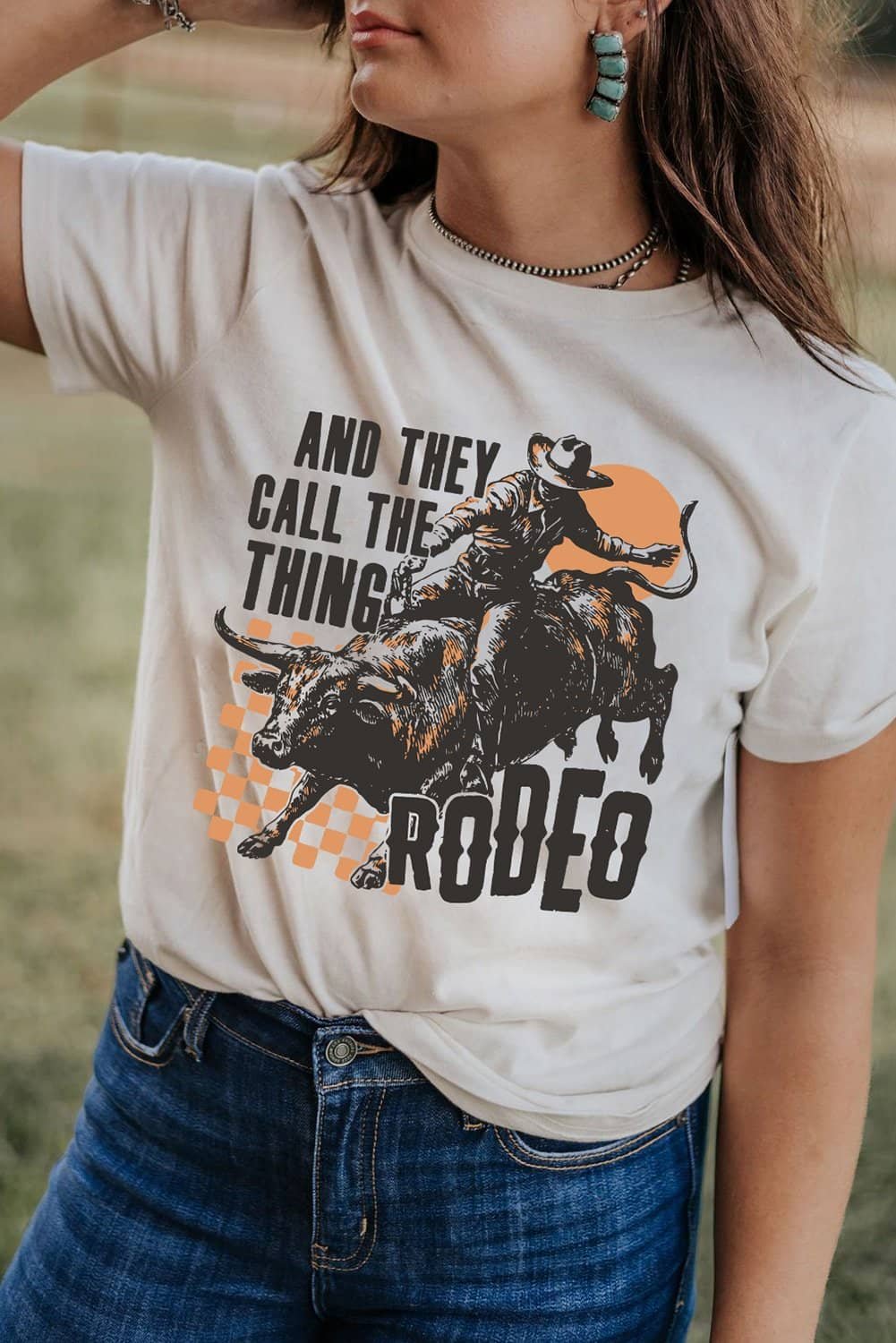 White And They Call The Thing Rodeo Graphic Crewneck Tee