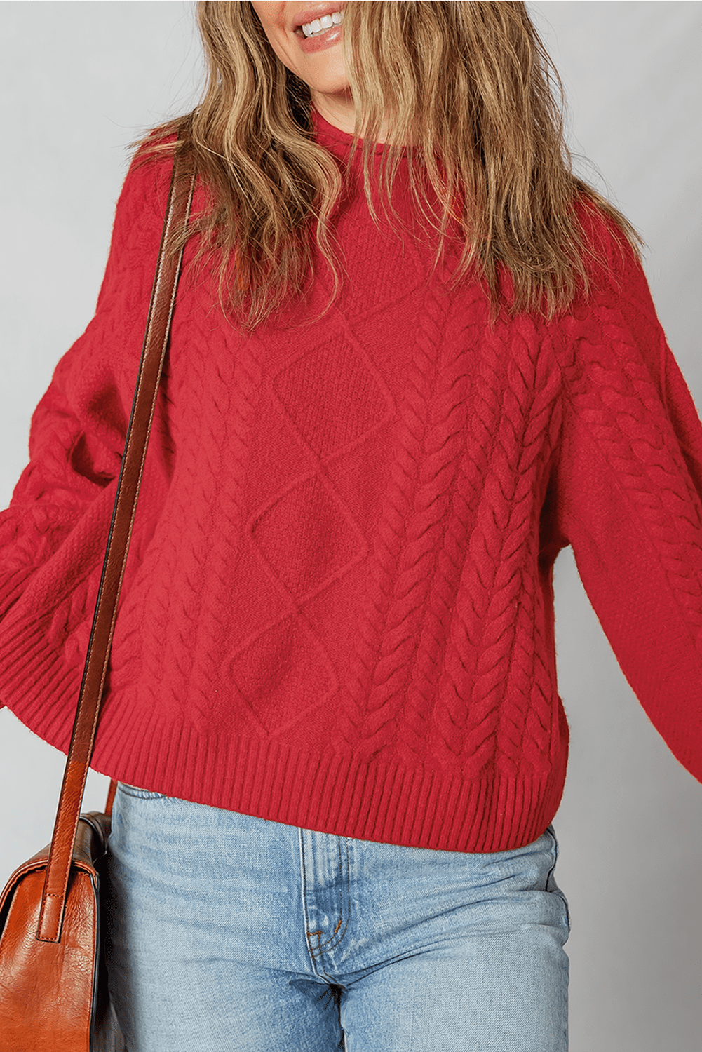 Fiery Red Cable Knit Baggy Sweater