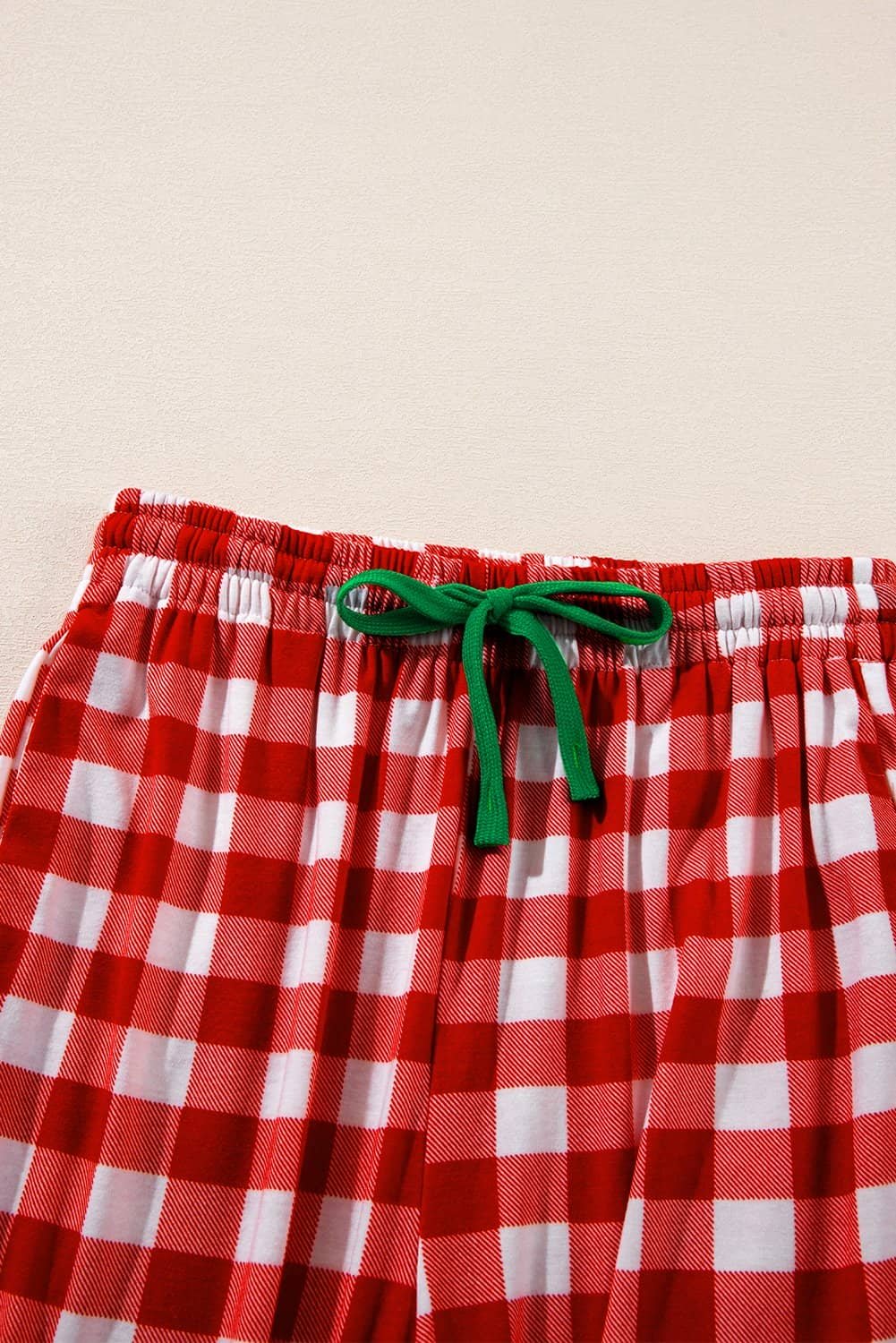 Fiery Red Christmas Plaid Print Shirt And Pants Pajama Set