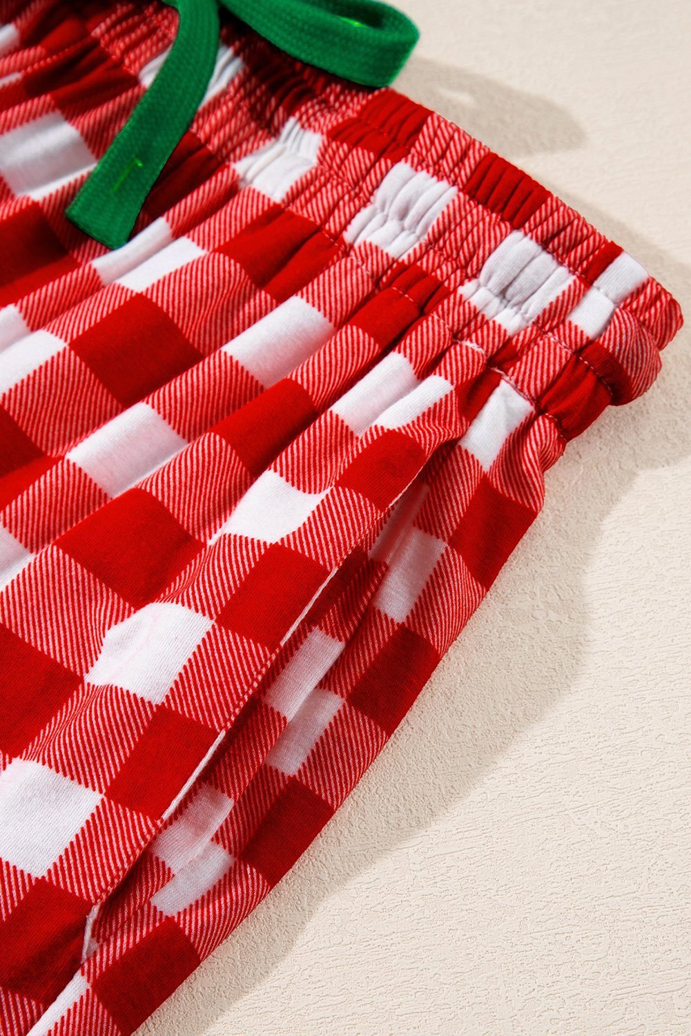 Fiery Red Christmas Plaid Print Shirt And Pants Pajama Set