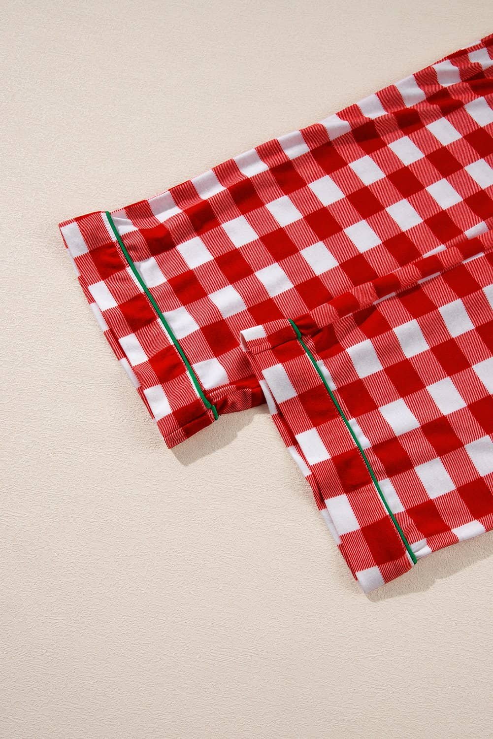 Fiery Red Christmas Plaid Print Shirt And Pants Pajama Set
