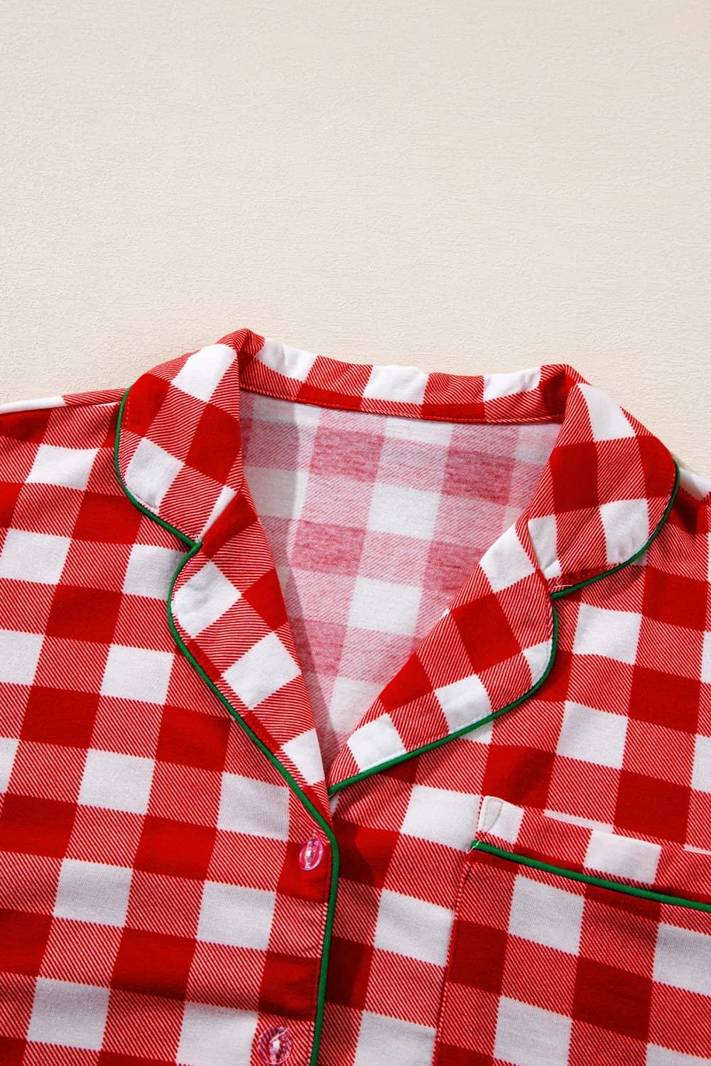 Fiery Red Christmas Plaid Print Shirt And Pants Pajama Set