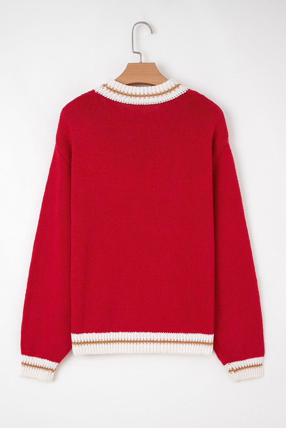 Fiery Red Merry Color Block Edge Drop Shoulder Cozy Sweater