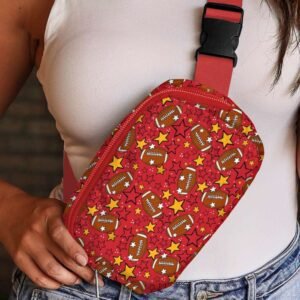 Fiery Red Rugby Star Printed Buckle Strap Crossbody Bag