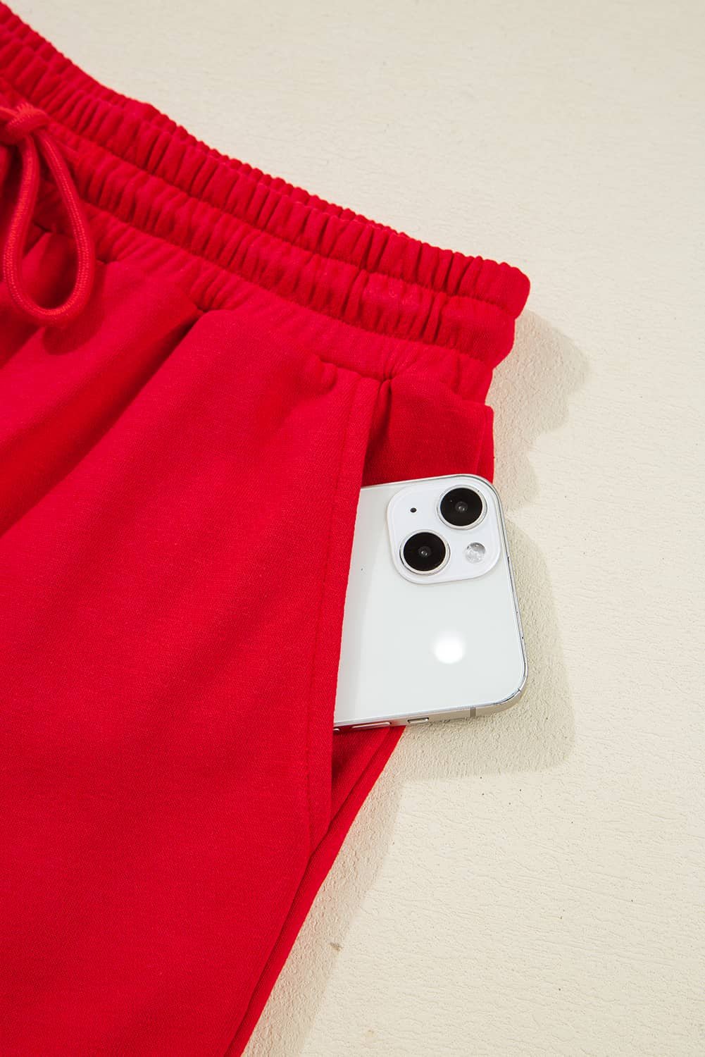 Fiery Red Varsity Striped Sleeve Drop Shoulder Sweatshirt And Short Set