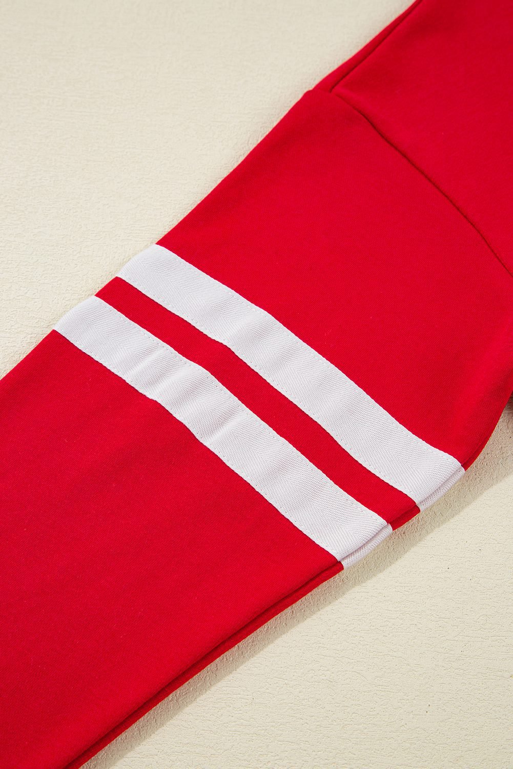 Fiery Red Varsity Striped Sleeve Drop Shoulder Sweatshirt And Short Set