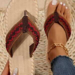 Fiery Red Woven Strap Flat Flip Flops