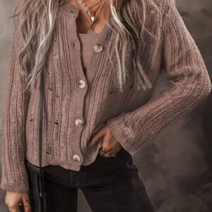 Goat Cut Out Textured Knit Buttoned Cardigan