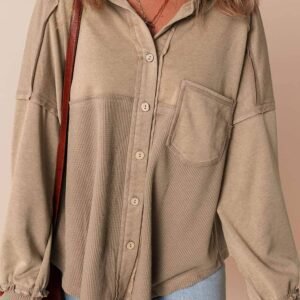 Goat Mineral Wash Textured Patchwork Loose Fit Shacket