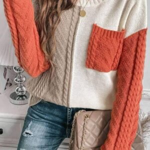 Gold Flame Colorblock Patched Pocket Drop Shoulder Sweater