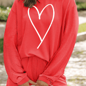 Gold Flame Heart Shape Graphic Corded Pullover And Shorts Outfit