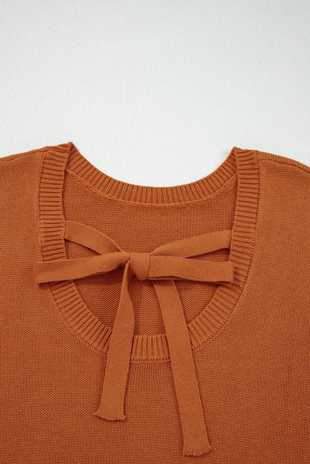Gold Flame Solid Color Ribbed Trim Drop Shoulder Sweater