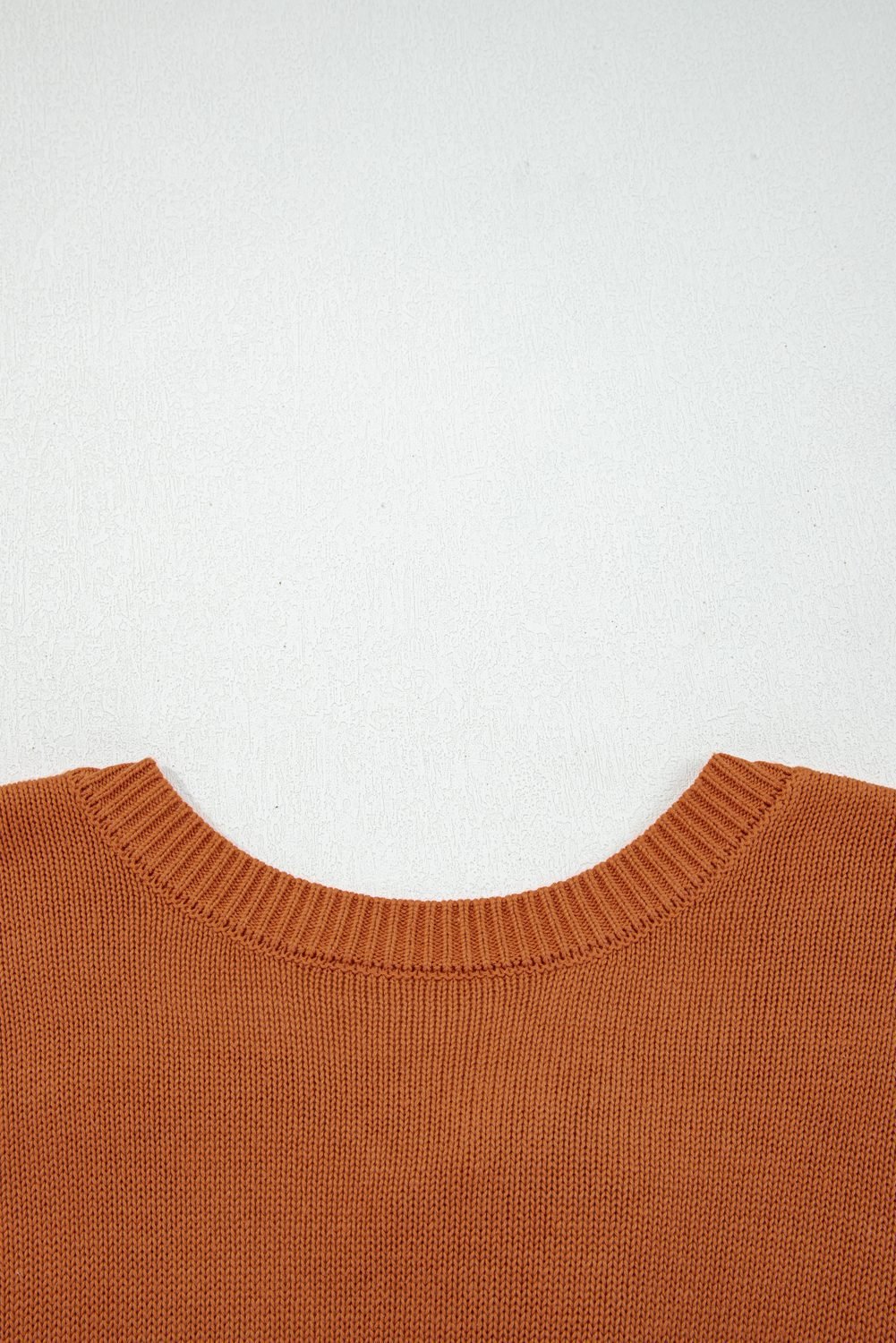Gold Flame Solid Color Ribbed Trim Drop Shoulder Sweater