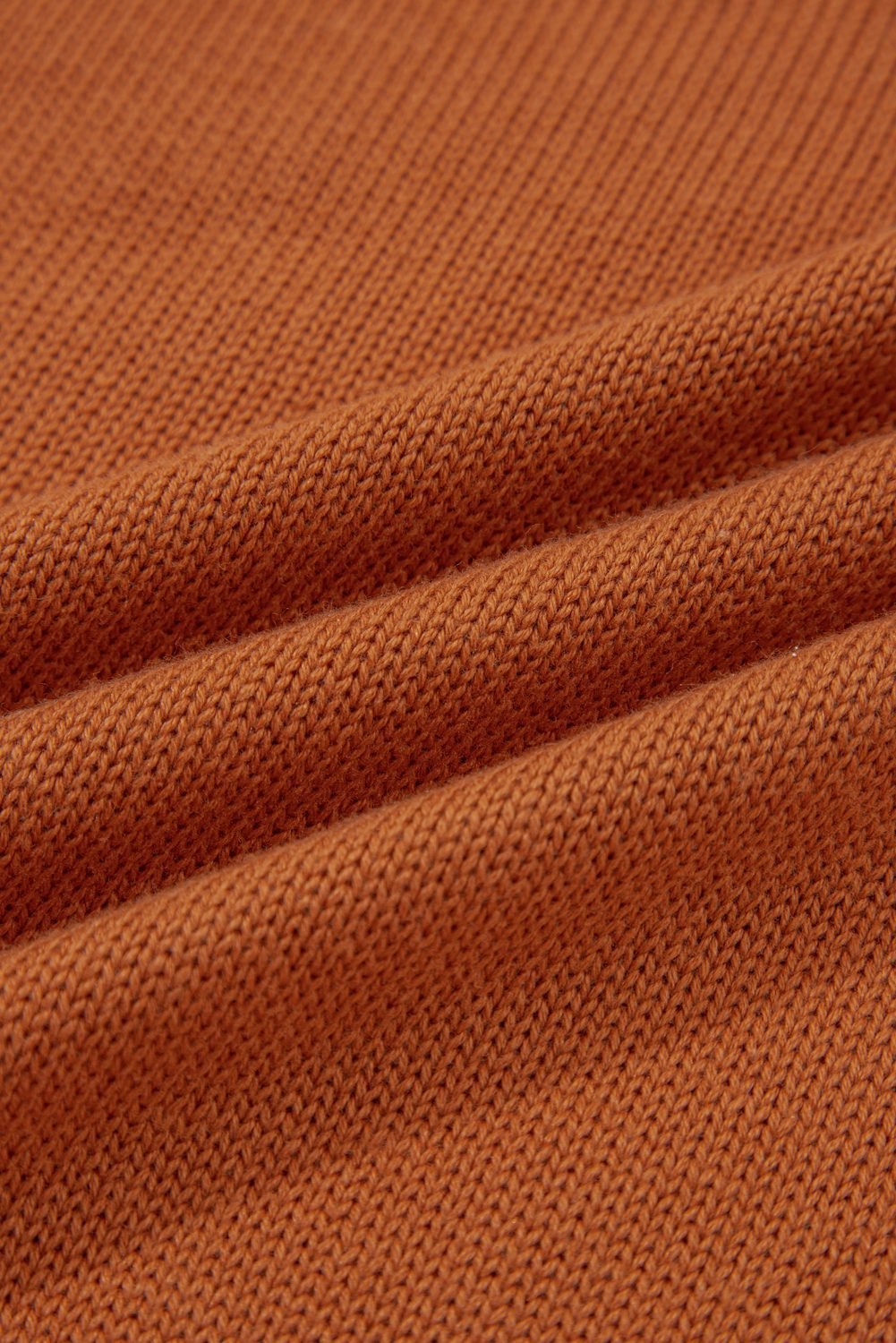 Gold Flame Solid Color Ribbed Trim Drop Shoulder Sweater