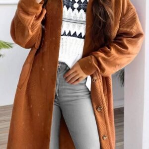 Gold Flame Textured Collared Drop Shoulder Buttoned Front Duster Coat