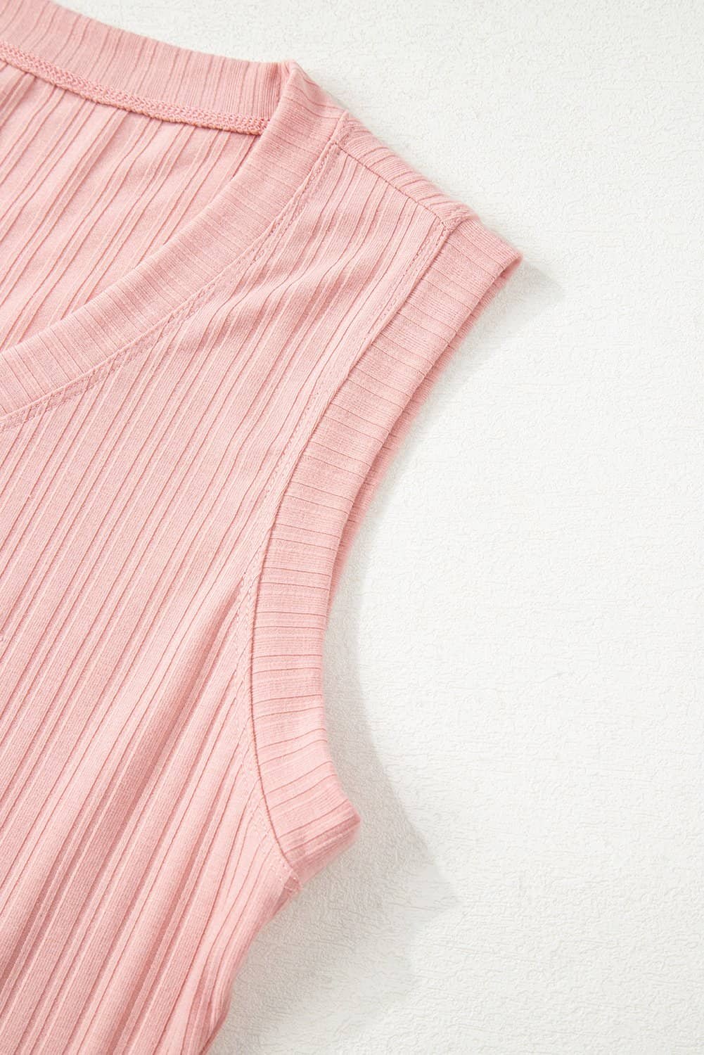 Gossamer Pink Ribbed Button V Neck Tank Top And Shorts Set
