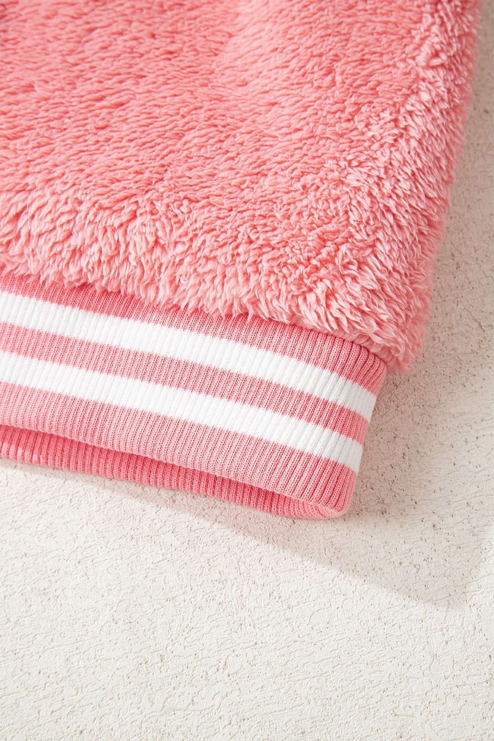 Gossamer Pink Varsity Striped Banding Patchwork Winter Plush Vest