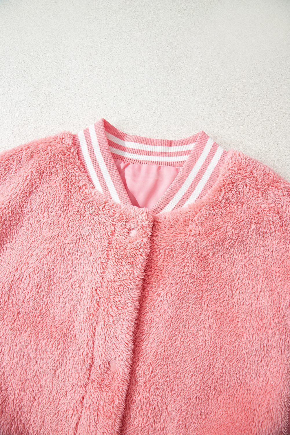 Gossamer Pink Varsity Striped Banding Patchwork Winter Plush Vest