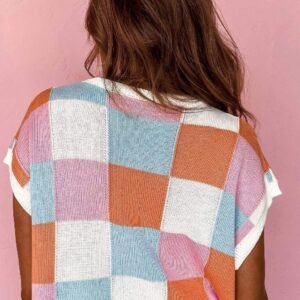 Grapefruit Orange Color Block Cap Sleeve Sweater