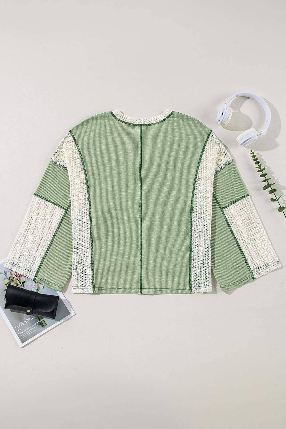 Grass Green Crochet Detail Exposed Seam High Low Loose Top