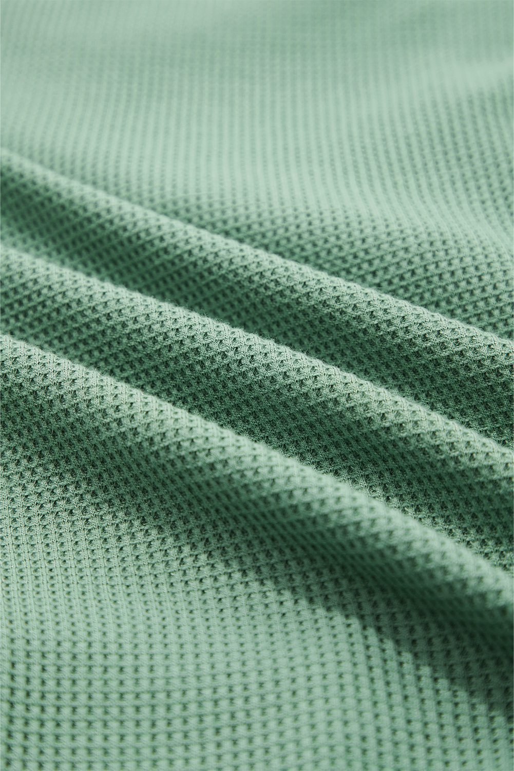 Grass Green Waffle Knit Vintage Patchwork Button Up Loose Shirt