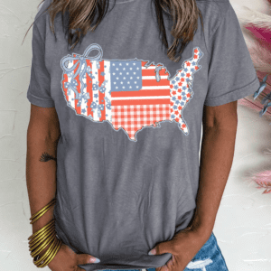 Gray American Flag Bow Map Graphic Tee