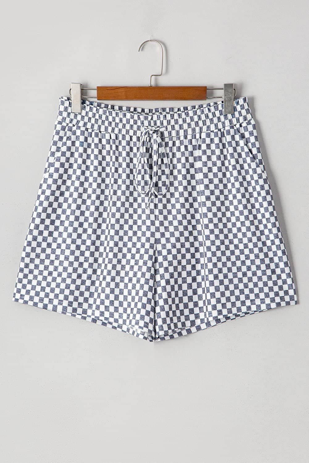 Gray Checkerboard Lace-Up High Waist Plus Size Casual Shorts