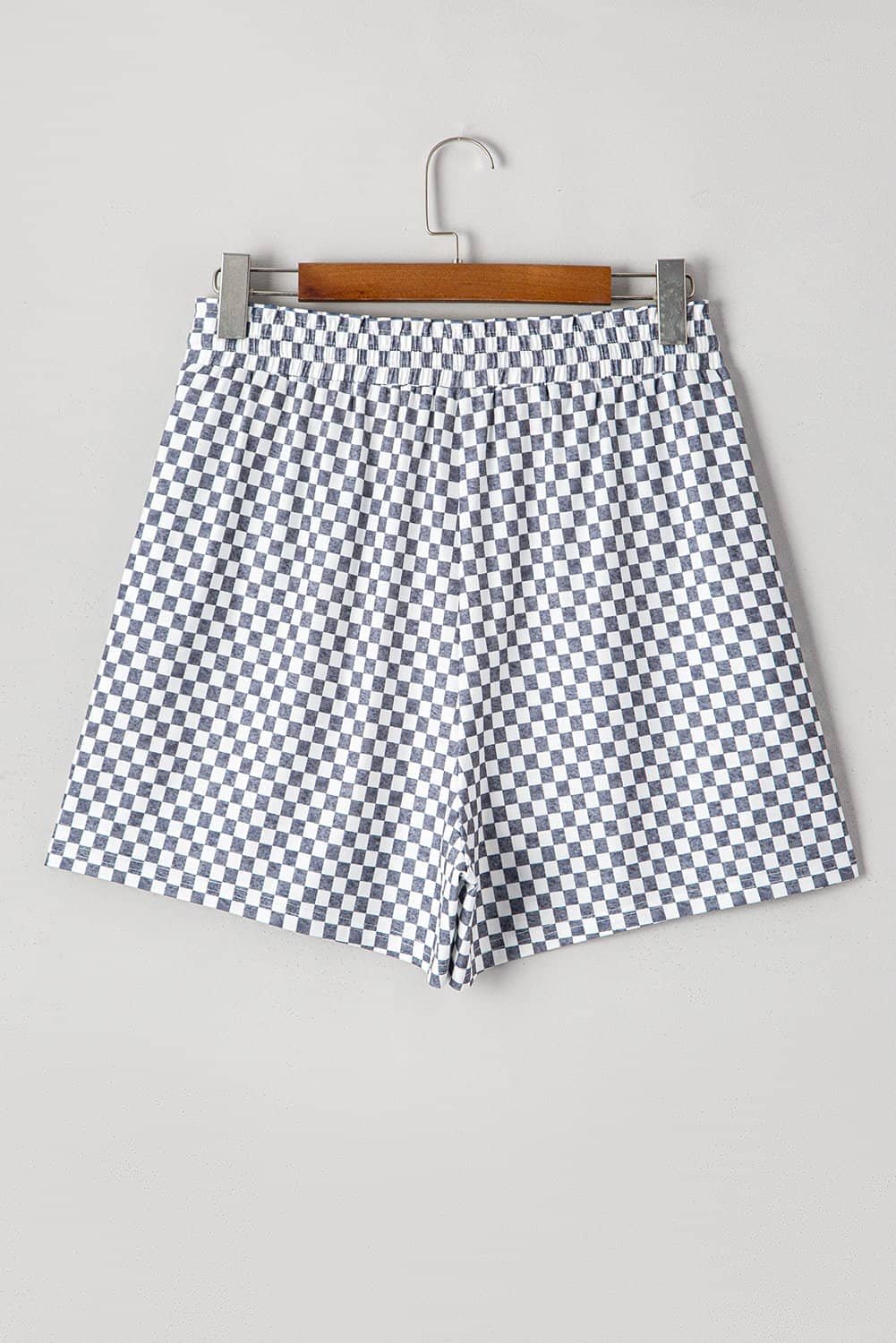 Gray Checkerboard Lace-Up High Waist Plus Size Casual Shorts