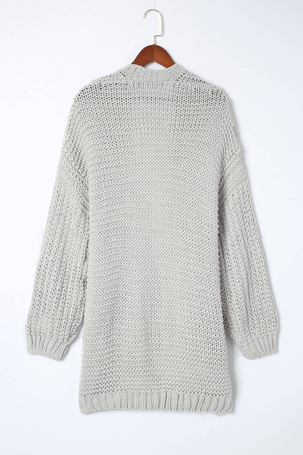 Gray Chunky Oversize Knit Drop Shoulder Puff Sleeve Cardigan