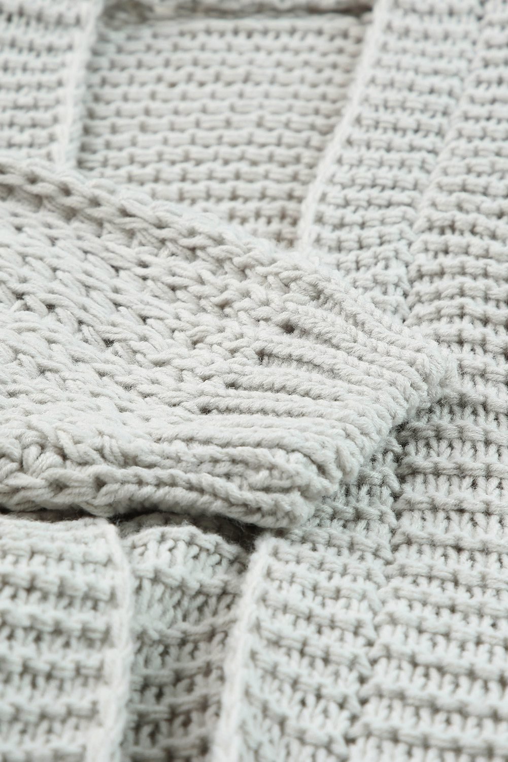 Gray Chunky Oversize Knit Drop Shoulder Puff Sleeve Cardigan