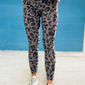 Gray Classic Leopard Print Active Leggings