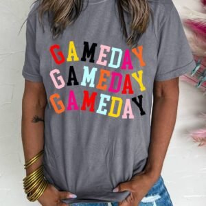 Gray Colorful Game Day Graphic Crew T Shirt