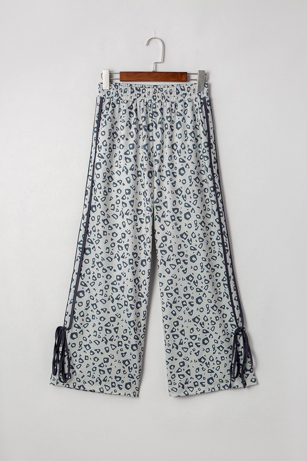 Gray Leopard High Waist Side Bow Straight Leg