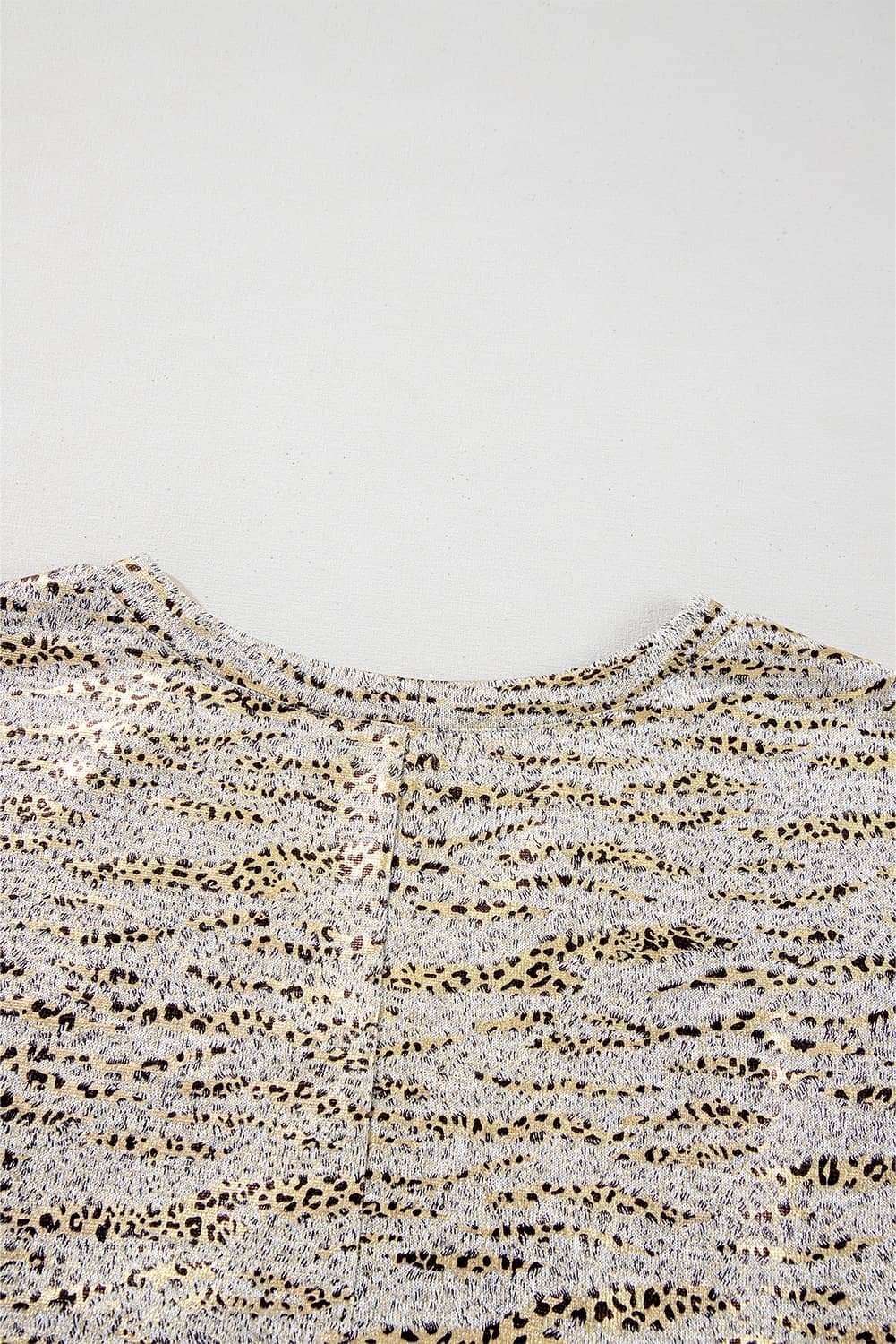 Gray Leopard Print Half Sleeve V Neck Loose Fit T Shirt