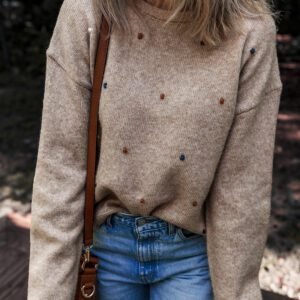 Gray Morn Contrast Colored Dot Detail Drop Shoulder Sweater