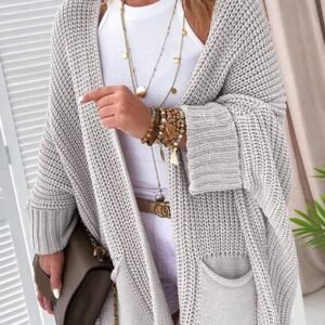 Gray Oversized Fold Over Sleeve Sweater Cardigan