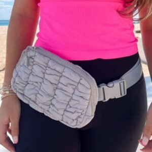 Gray Quilted Puffer Belt Bag Fanny Pack