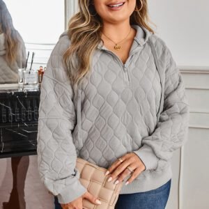 Gray Quilted Quarter Zip Plus Size Hoodie