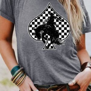 Gray Redeo Check Spades Western Graphic T Shirt