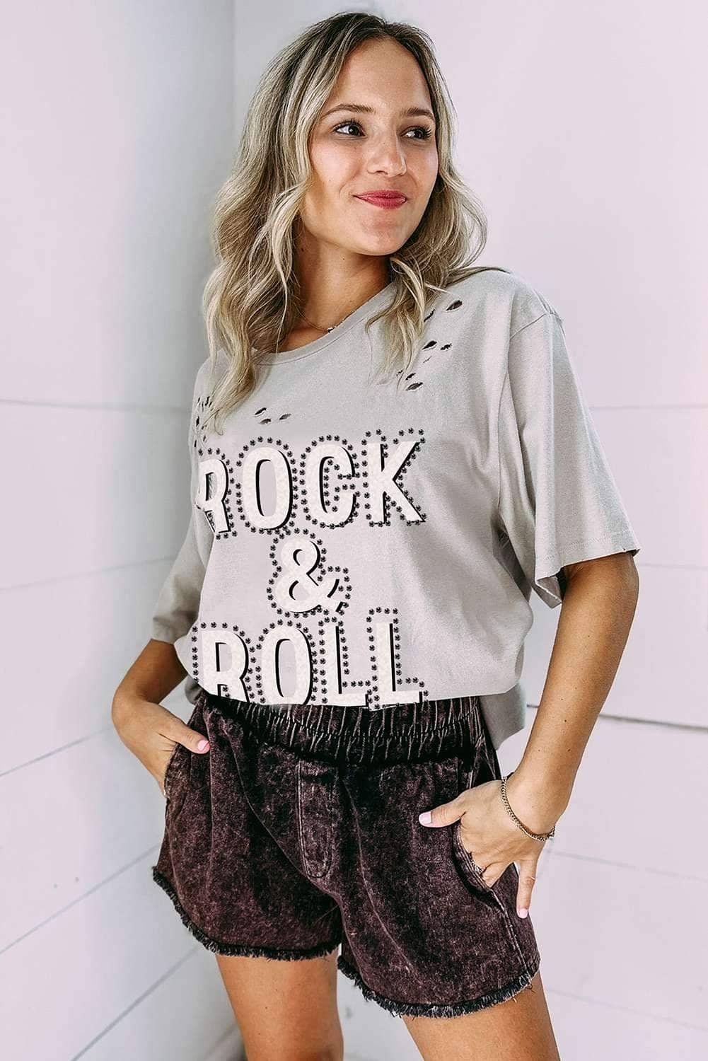 Gray Rock & Roll Graphic Distressed Vintage Tee