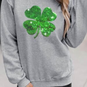 Gray Sequined Clover Patch St Patrick Fashion Sweatshirt